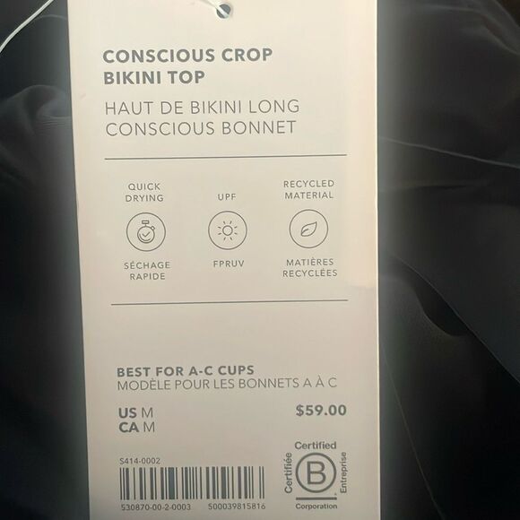 NWT Conscious Crop Bikini Top Medium  A-C Black - Picture 3 of 3